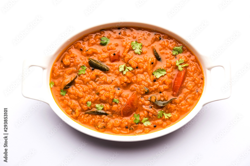 Red Lentil Cooked Dal or Dhal or Masoor daal tadka, selective focus