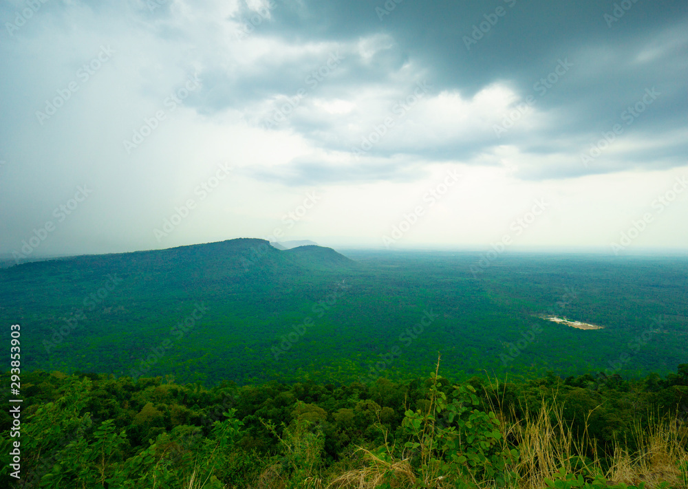 Landscape of Pha Taem National Park in cloudy day in Ubon Ratchathani province, Thailand