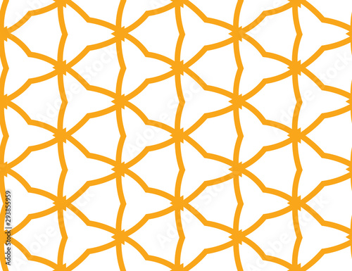 Vector seamless geometric pattern. Shaped orange barbed wires and triangles, white background.