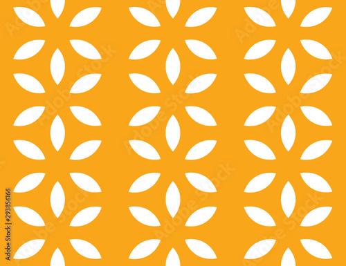 Vector seamless geometric pattern. White flowers, orange background.
