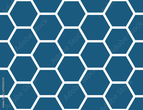 Vector seamless geometric pattern. Shaped white hexagons, blue background.