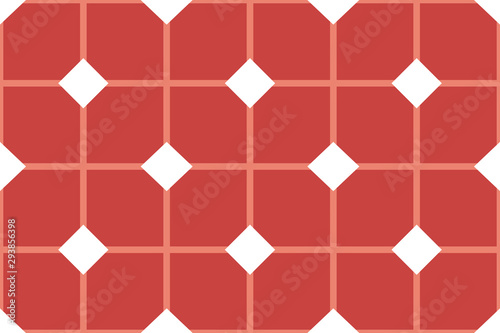 Vector seamless geometric pattern. Shaped white, red squares and lines and diamonds.