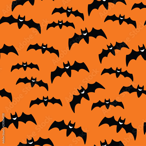 Halloween flying bat. Vampire vector bat. Dark silhouette of bats flying in a flat style. Seamless pattern. Halloween background