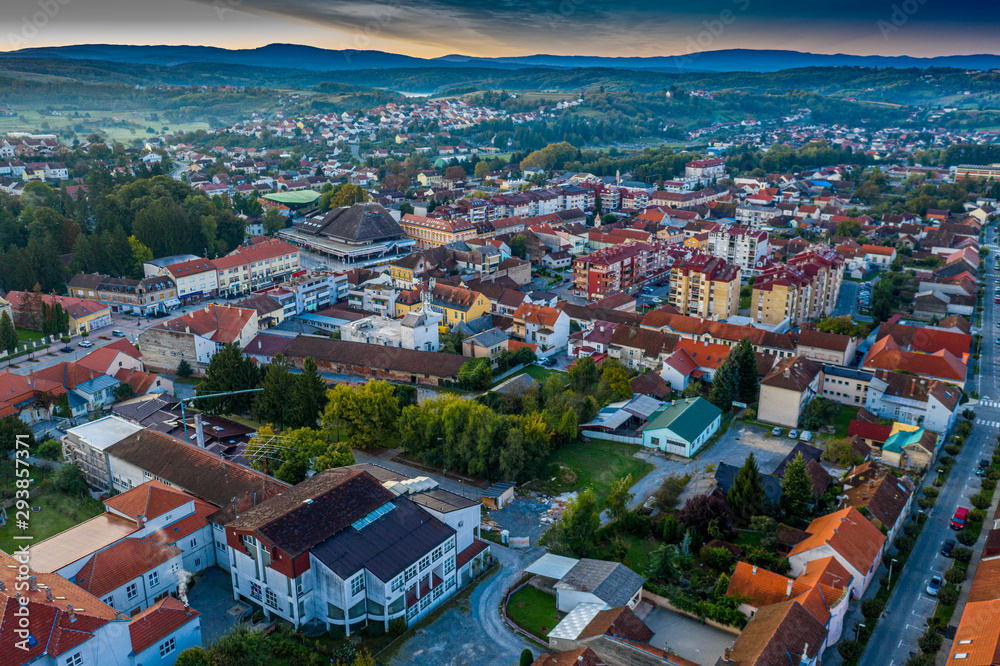 Fototapeta premium Daruvar in the morning from the air 
