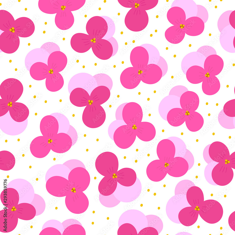Floral seamless pattern with hand drawn Violets. Abstract texture with simple flowers. Feminine background. Floral seamless pattern with hand drawn Violets. Abstract texture with simple flowers. Feminine background.