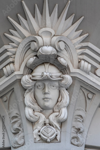 Ornate facade of an art nouveau building in Riga, Latvia, Baltic States, Europe