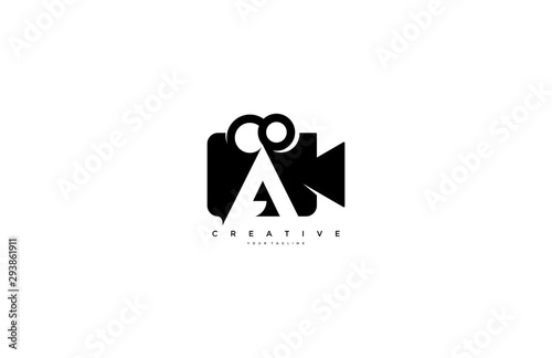 Letter A video camera logo design simple minimalist