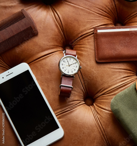 Leather wristband watch and other masculine items