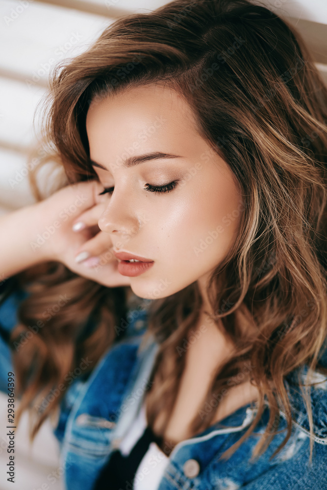 Portrait of beautiful girl with makeup. Design Portrait of beautiful girl with makeup. Design