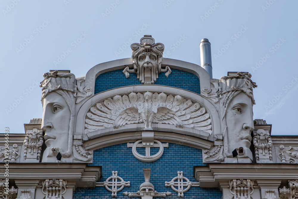 Obraz premium Facade of the art nouveau building by architect Eisenstein in the Elizabetes Street in Riga, Latvia
