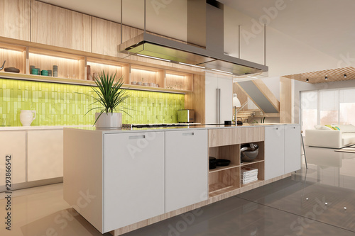 Fototapeta Naklejka Na Ścianę i Meble -  Modern kitchen interior. 3D rendering