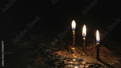 Burning candles for cake and confetti