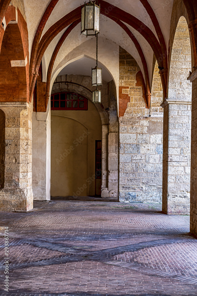 Naklejka premium Medieval Brescia city with a winged lion as a symbol