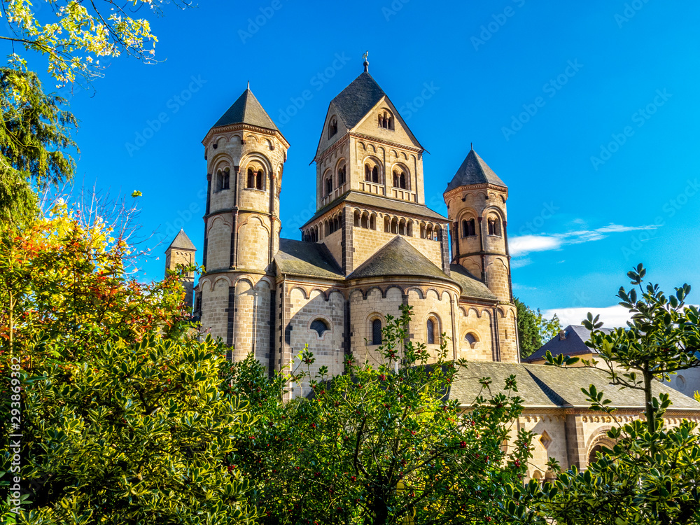 Maria Laach Abbey, a Benedictine abbey on the southwestern shore of the Laacher See, Lake Laach near Andernach, Eifel region, Rhineland-Palatinate Germany