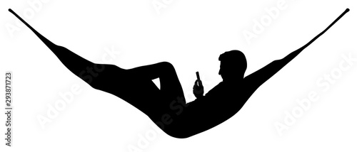 Man relaxing lying in hammock. Vector silhouette