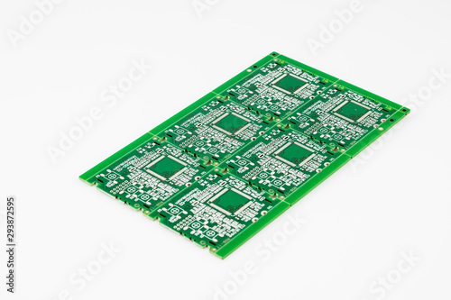 Multiplied printed circuit boards PCB isolated on the white background. PCB assembly.