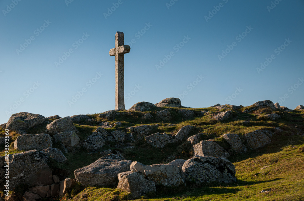 Stone cross near Lake Andeol, Lozere, France.