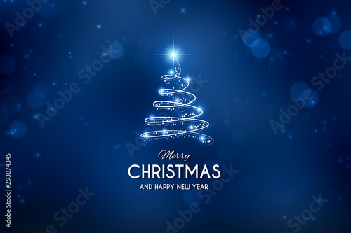 Abstract Christmas tree on blue background