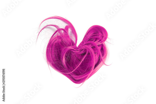 Disheveled pink hair in shape of heart  isolated on white background