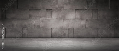 Dark Concrete Wall Background with Spotlight Floor - Empty Room Scene for Car or Product Placement or Presentation