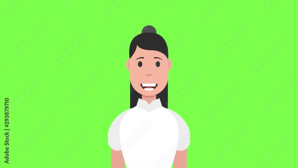 Cartoon character woman talking. Isolated on green background. Usable for presentations. 4K resolution. Cartoon character woman talking. Isolated on green background. Usable for presentations. 4K resolution.