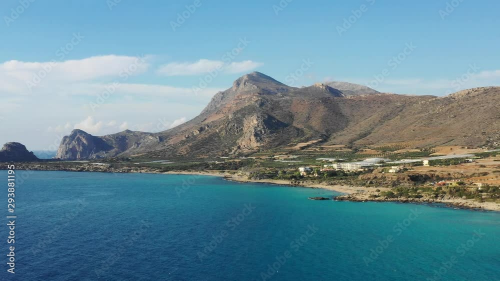 Aerial top view Falassarna beach in Crete, Greece, Falassarna beach is a very famous tourist destination in Crete, 4k aerial view beach. Famous Falasarna (also known as Falassarna or Phalasarna). Aerial top view Falassarna beach in Crete, Greece, Falassarna beach is a very famous tourist destination in Crete, 4k aerial view beach. Famous Falasarna (also known as Falassarna or Phalasarna).