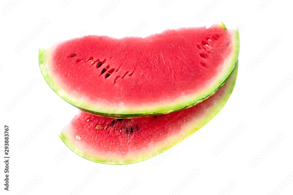 closeup of some pieces of refreshing watermelon isolated on a white background closeup of some pieces of refreshing watermelon isolated on a white background