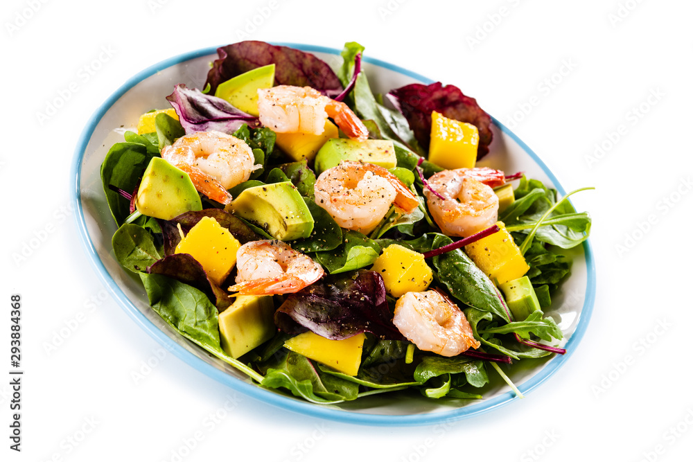 Salad with shrimps on white background Salad with shrimps on white background