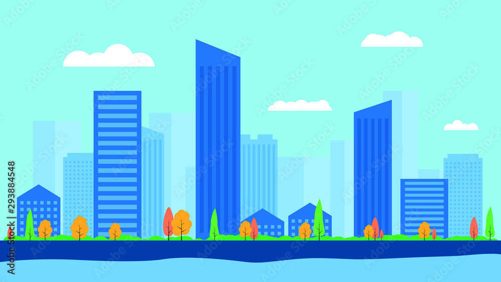 Vector illustration in simple minimal geometric flat style - city landscape with buildings