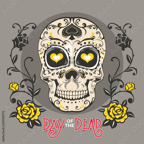 Day of the Dead Sugar Skull for poster, flyer and invitation