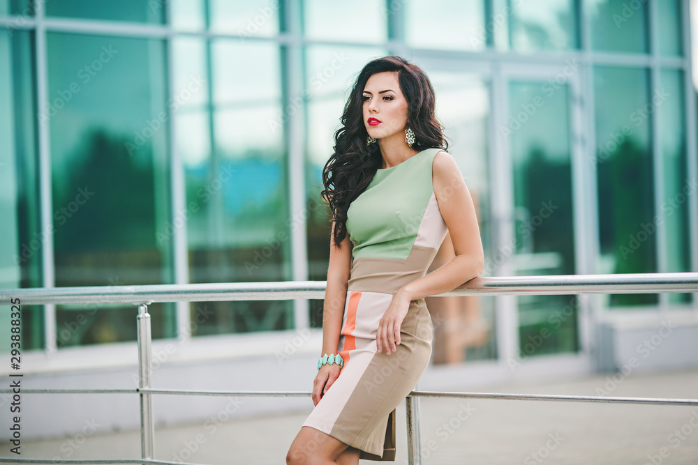 Portrait of beautiful young brunette girl with makeup in fashion clothes Portrait of beautiful young brunette girl with makeup in fashion clothes