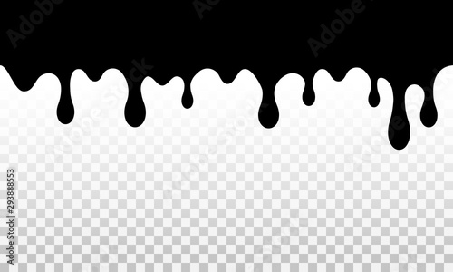 Paint drips seamless pattern. Drops flowing. Current ink or black liquid.