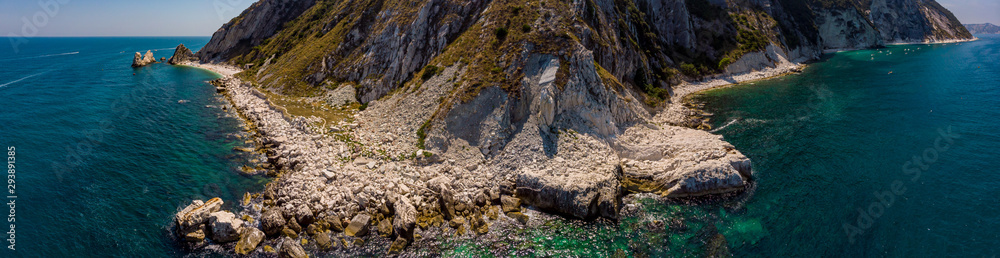 aerial view of a rocky seashore