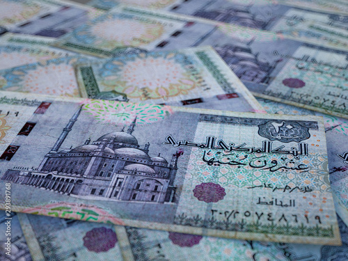 Egyptian pounds. Money of Egypt banknotes, financial background. EGP. Closeup shot