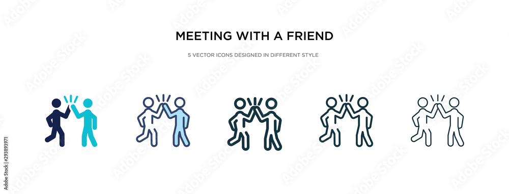 meeting with a friend icon in different style vector illustration. two colored and black meeting with a friend vector icons designed in filled, outline, line and stroke style can be used for web, meeting with a friend icon in different style vector illustration. two colored and black meeting with a friend vector icons designed in filled, outline, line and stroke style can be used for web,
