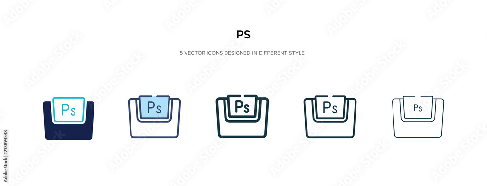 ps icon in different style vector illustration. two colored and black ps vector icons designed in filled, outline, line and stroke style can be used for web, mobile, ui