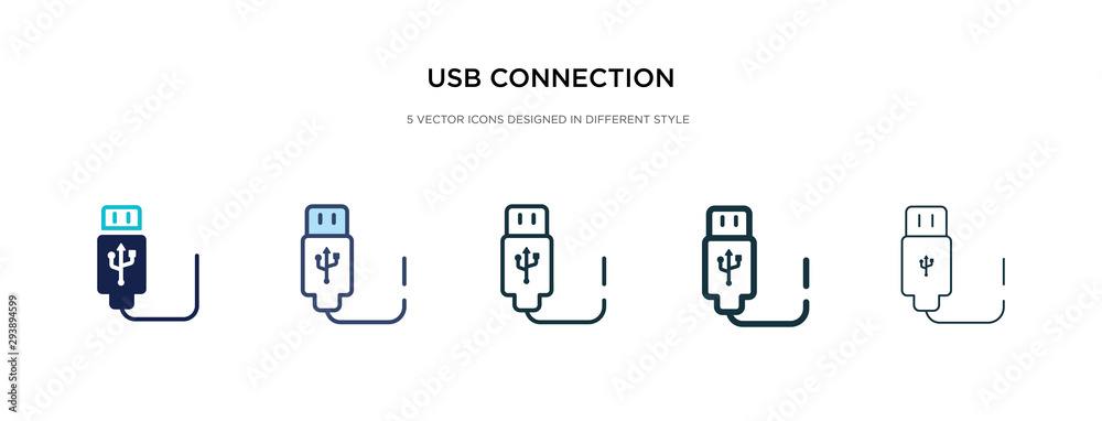 usb connection icon in different style vector illustration. two colored and black usb connection vector icons designed in filled, outline, line and stroke style can be used for web, mobile, ui
