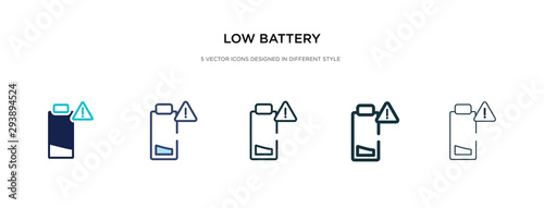 low battery icon in different style vector illustration. two colored and black low battery vector icons designed in filled, outline, line and stroke style can be used for web, mobile, ui
