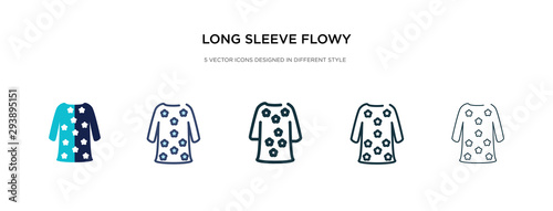 long sleeve flowy dress icon in different style vector illustration. two colored and black long sleeve flowy dress vector icons designed in filled, outline, line and stroke style can be used for