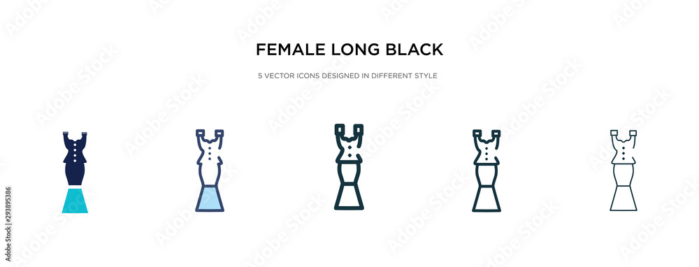 female long black dress icon in different style vector illustration. two colored and black female long black dress vector icons designed in filled, outline, line and stroke style can be used for female long black dress icon in different style vector illustration. two colored and black female long black dress vector icons designed in filled, outline, line and stroke style can be used for