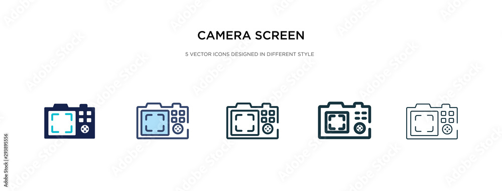 camera screen icon in different style vector illustration. two colored and black camera screen vector icons designed in filled, outline, line and stroke style can be used for web, mobile, ui