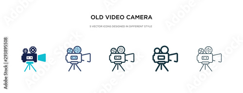 old video camera icon in different style vector illustration. two colored and black old video camera vector icons designed in filled, outline, line and stroke style can be used for web, mobile, ui