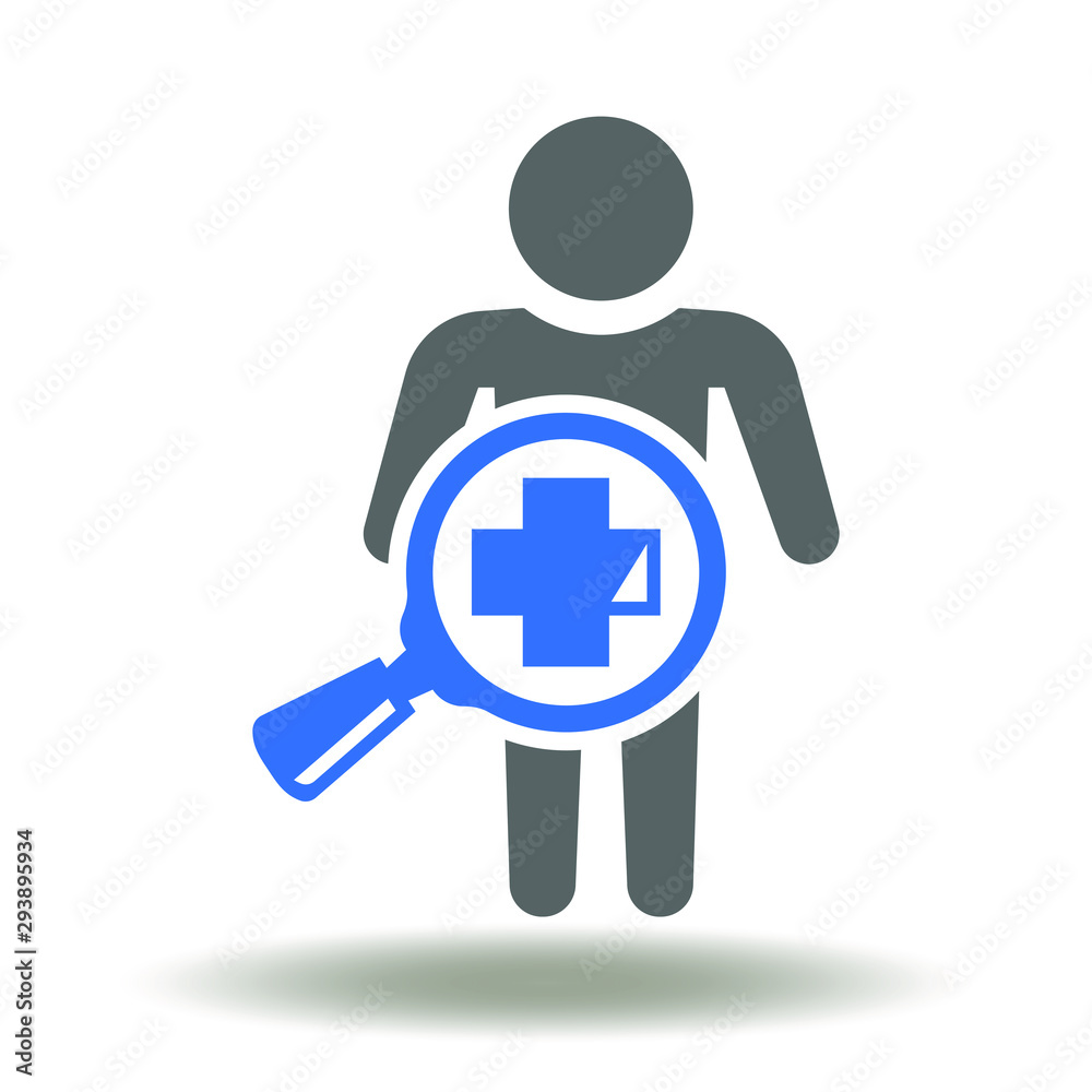 Patient magnifying glass icon vector. Medical cross health examining analysis illustration. Human body scan logo. Patient magnifying glass icon vector. Medical cross health examining analysis illustration. Human body scan logo.