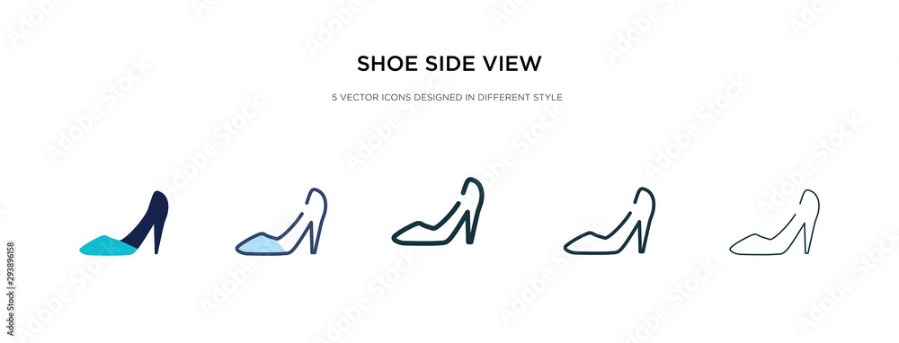 shoe side view icon in different style vector illustration. two colored and black shoe side view vector icons designed in filled, outline, line and stroke style can be used for web, mobile, ui shoe side view icon in different style vector illustration. two colored and black shoe side view vector icons designed in filled, outline, line and stroke style can be used for web, mobile, ui