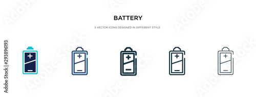 battery icon in different style vector illustration. two colored and black battery vector icons designed in filled, outline, line and stroke style can be used for web, mobile, ui