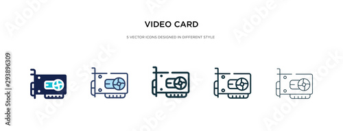 video card icon in different style vector illustration. two colored and black video card vector icons designed in filled, outline, line and stroke style can be used for web, mobile, ui