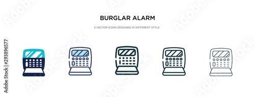 burglar alarm icon in different style vector illustration. two colored and black burglar alarm vector icons designed in filled, outline, line and stroke style can be used for web, mobile, ui