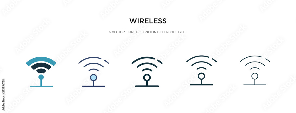 wireless icon in different style vector illustration. two colored and black wireless vector icons designed in filled, outline, line and stroke style can be used for web, mobile, ui - obrazy, fototapety, plakaty 