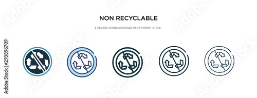 non recyclable icon in different style vector illustration. two colored and black non recyclable vector icons designed in filled, outline, line and stroke style can be used for web, mobile, ui