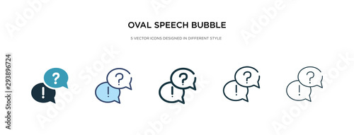 oval speech bubble icon in different style vector illustration. two colored and black oval speech bubble vector icons designed in filled, outline, line and stroke style can be used for web, mobile,